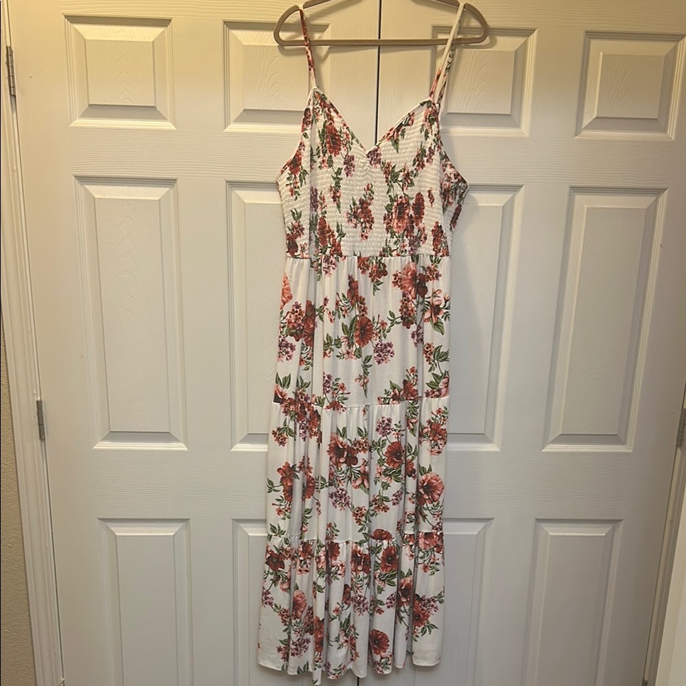 Floral White and Red Maxi Dress - 3X